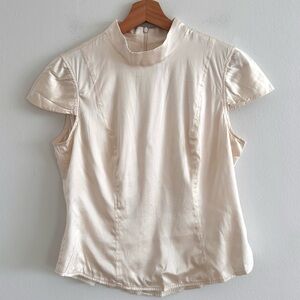 Charles Chang Lima stretch silk mock neck cap sleeve cream blouse top